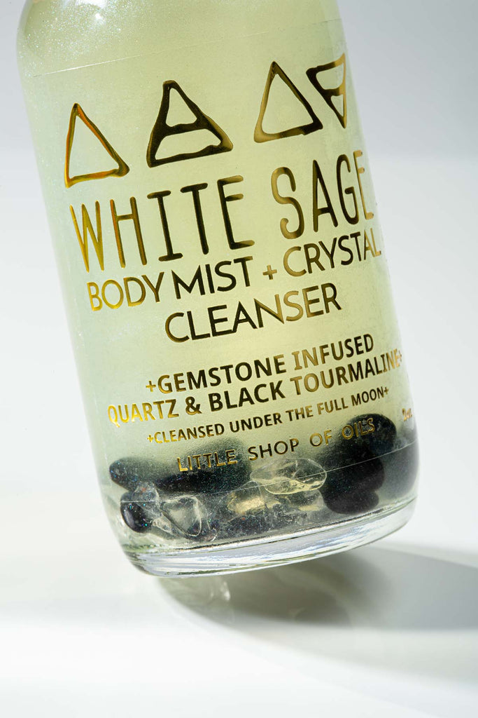 White Sage Mist / Body + Crystal Cleanser - Little Shop of Oils Essential Oils Crystal Gemstone Infused Apothecary